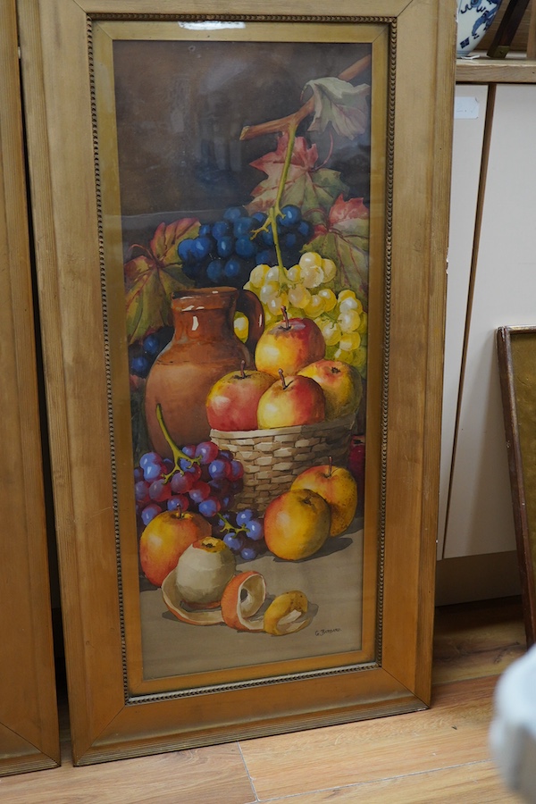 Giovanni Barbaro (1864-1915), Still lifes of fruit and vessels, each signed, pair of watercolours, 76 x 29cm